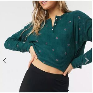 Gilly Hicks cozy rose print waffle sleep top in teal